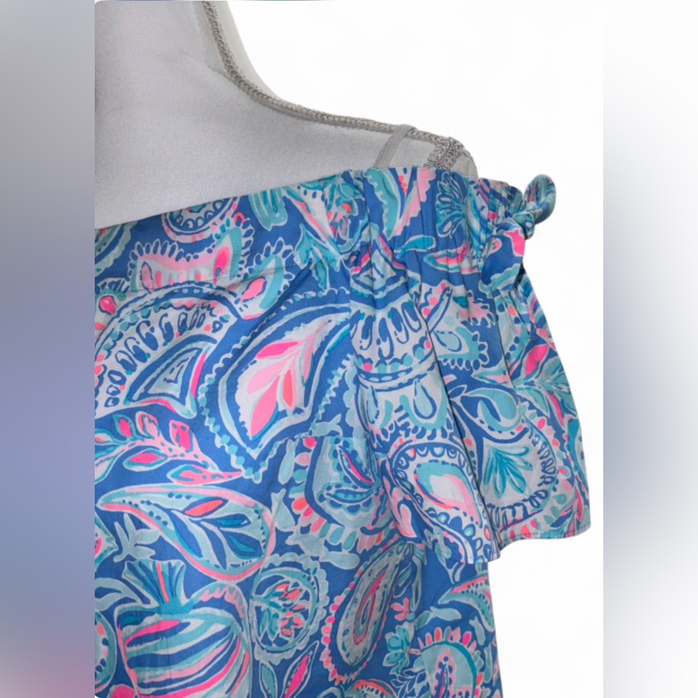Lilly Pulitzer Blue and Pink Paisley Off-Shoulder Top